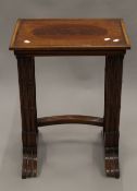 A nest of three Edwardian mahogany tables. 49 cm wide.