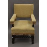 An 18th century style upholstered open armchair. 66 cm wide.