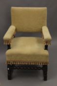 An 18th century style upholstered open armchair. 66 cm wide.