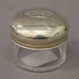 A Continental silver and glass pot, engraved with a crown. 28.8 grammes of silver.