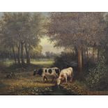 WILLEM VAN DEN BERGHE (1828-1901) Dutch, Children and Cattle in Woodland, oil on canvas,