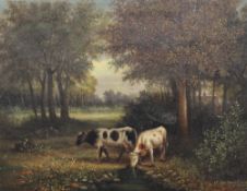 WILLEM VAN DEN BERGHE (1828-1901) Dutch, Children and Cattle in Woodland, oil on canvas,