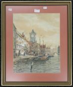 JOHN HAMILTON GLASS SSA (flourished 1890-1925) Scottish, Dutch Riverside Townscape, watercolour,