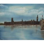 Houses of Parliament, oil on canvas, signed CASH. 60.5 x 50.5 cm.
