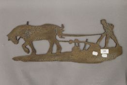 A wrought iron model of a plough team. 57 cm long.