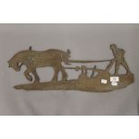 A wrought iron model of a plough team. 57 cm long.