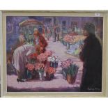 Sylvia Molloy (1914-2008), French Flower Market, oil on canvas, framed. 75 x 59 cm.