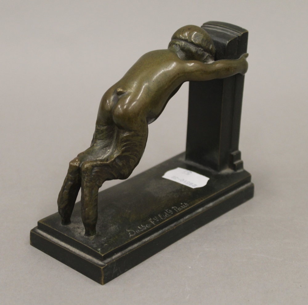 A pair of Art Deco patinated bronze bookends formed as fauns by Paul Silvestre, - Image 5 of 7