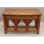 A Victorian pitch pine altar table. 129 cm wide.