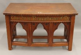 A Victorian pitch pine altar table. 129 cm wide.