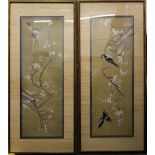 A pair of framed Chinese silk work pictures. 134 x 60.5 cm overall.