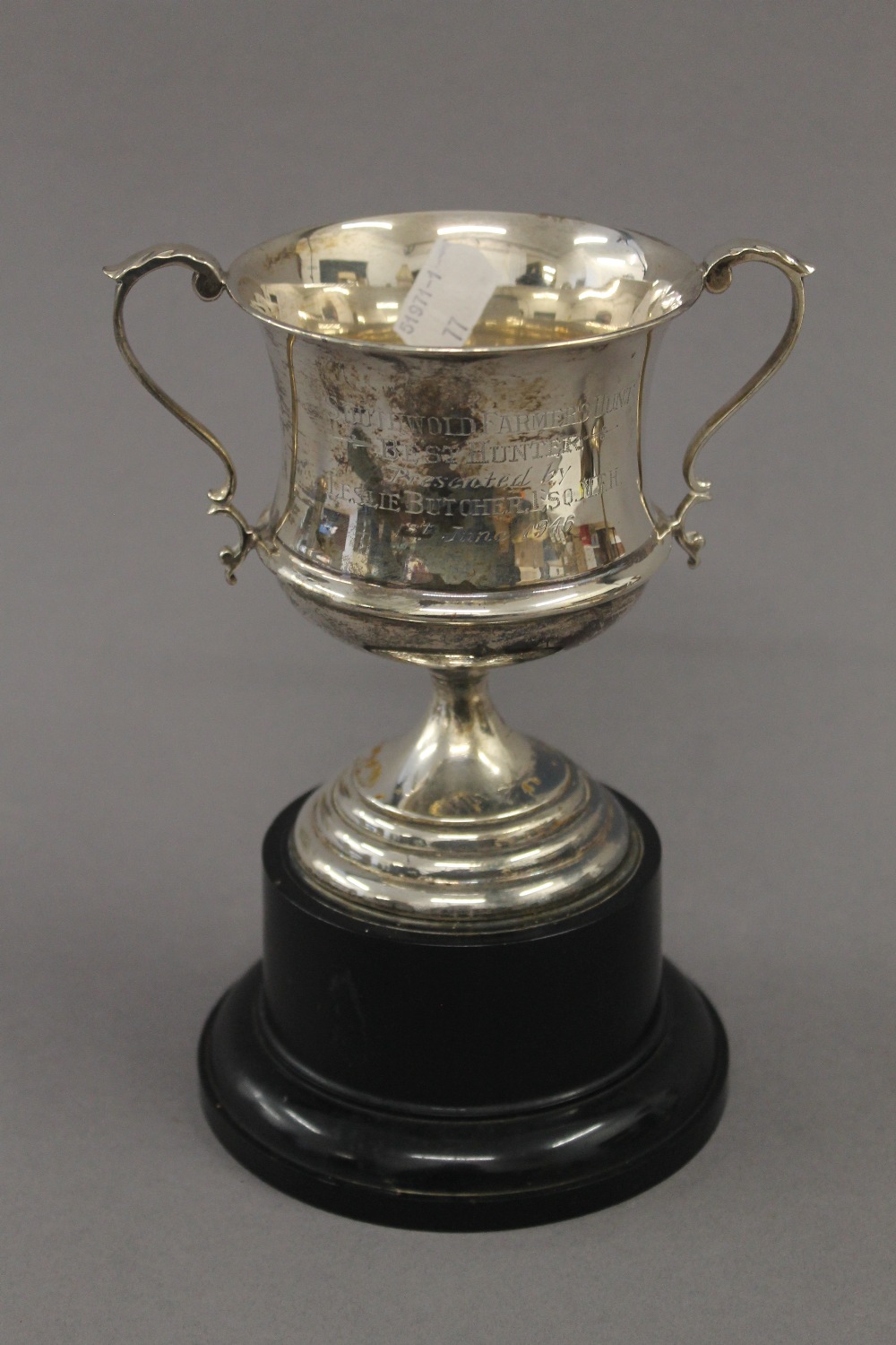 A silver bud vase, a small silver trophy cup and a broken silver trophy cup. The former 22 cm high. - Image 2 of 12