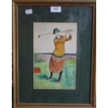 A watercolour of a Female Golfer (with pencil inscription), signed G F Christie, framed and glazed.