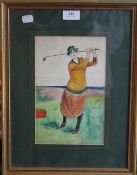 A watercolour of a Female Golfer (with pencil inscription), signed G F Christie, framed and glazed.