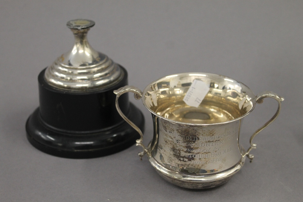 A silver bud vase, a small silver trophy cup and a broken silver trophy cup. The former 22 cm high. - Image 5 of 12