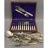 A cased set of plated fish cutlery and miscellaneous flatware