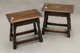 Two oak joint stools.