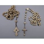 A set of late 19th/early 20th century ivory rosary beads and a bone example with a stanhope