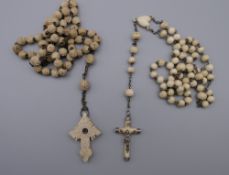 A set of late 19th/early 20th century ivory rosary beads and a bone example with a stanhope