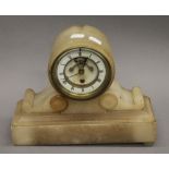 A Victorian alabaster mantle clock. 22.5 cm high.