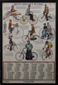 A 100 Years of Cycling calendar poster for 1978, framed and glazed. 50 x 75.5 cm.