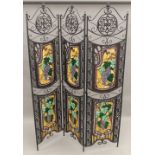 A stained glass folding screen. 200 cm high, 150 cm wide, each panel 50 cm wide.