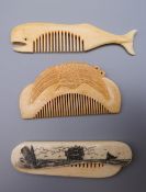 Three bone combs. The largest 11 cm long.