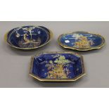 Three Carltonware chinoiserie dishes. The smallest 26 cm wide.
