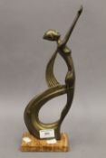 An Art Deco style brass figurine. 36.5 cm high.