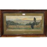 J LUDOVICI (Pre-Raphaelite), Terrace Scene, watercolour, signed, framed and glazed. 55 x 23 cm.