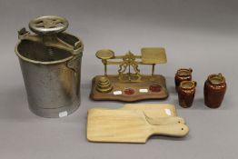 A churn, two sets of butter pats and a set of scales. The former 26.5 cm high.