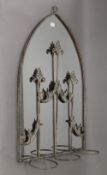 A triple pot garden mirror. 73 cm high.