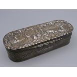 A Dutch silver oval tobacco box. 14.5 cm wide.