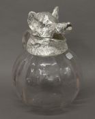 A silver plated boar's head form claret jug. 27 cm high.