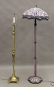 A Tiffany style standard lamp and a brass standard lamp. The former 168 cm high.