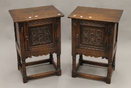 A pair of modern 18th century style oak pot cupboards. Each 48 cm wide.