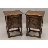 A pair of modern 18th century style oak pot cupboards. Each 48 cm wide.