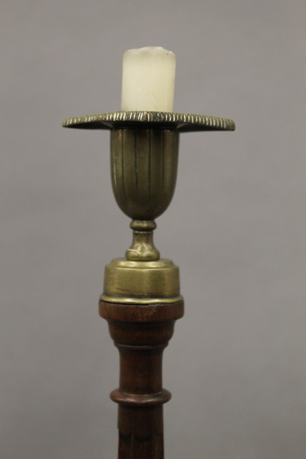 A large pair of Victorian mahogany candlesticks. 53 cm high. - Image 4 of 4