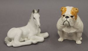 A Royal Doulton bulldog and a USSR horse. The former 12 cm high.