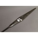 An antique tribal spear. 119 cm long.