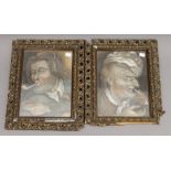 A pair of 19th century pastel portraits, each depicting a gentleman smoking a clay pipe,