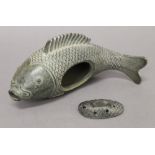 A Chinese bronze fish censer. 23 cm long.