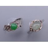 Two silver and jade rings