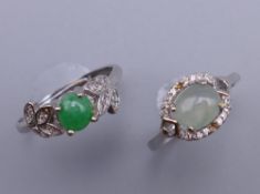 Two silver and jade rings