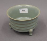 A Chinese crackle glaze blue censer. 14 cm diameter.