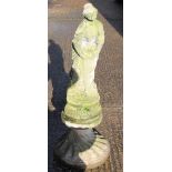 A garden statute of a lady on plinth. 115 cm high.