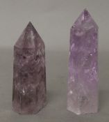 Two quartz obelisks. The largest 11 cm high.