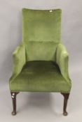 A late 19th century green upholstered armchair. 69 cm wide.