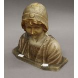 An early 20th century alabaster bust of a girl. 26 cm high.