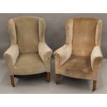 A pair of Edwardian wing back armchairs. 78 cm wide.